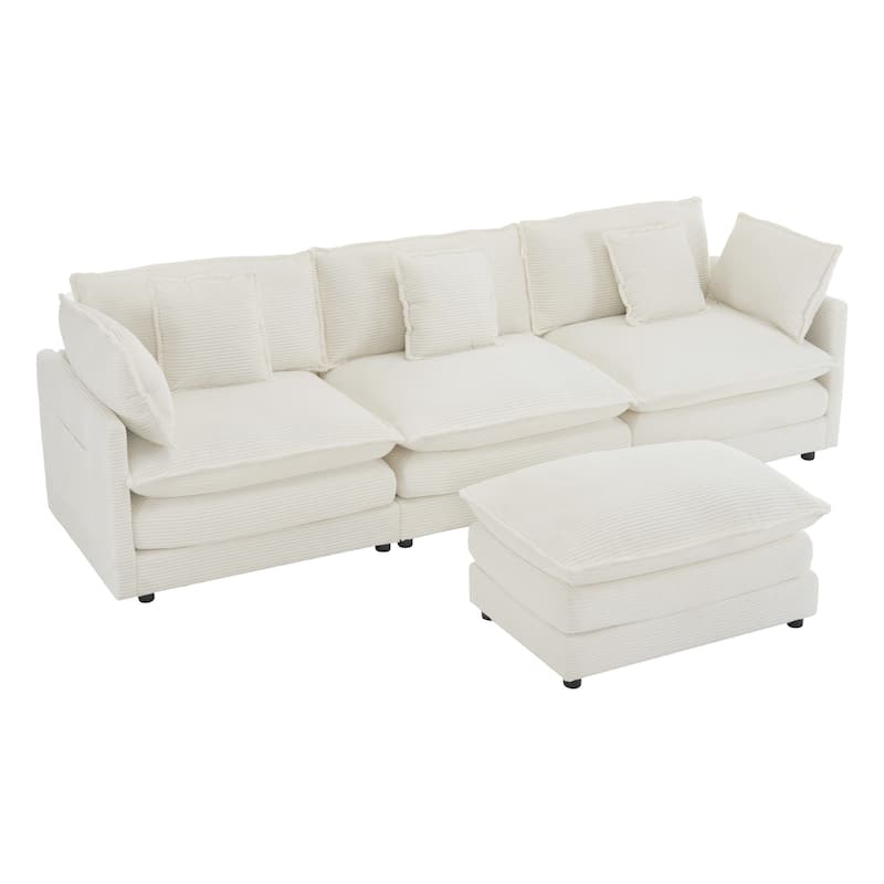 112.6" Corduroy Upholstered L-Shaped Modular Sectional Sofa with Side Storage Pockets
