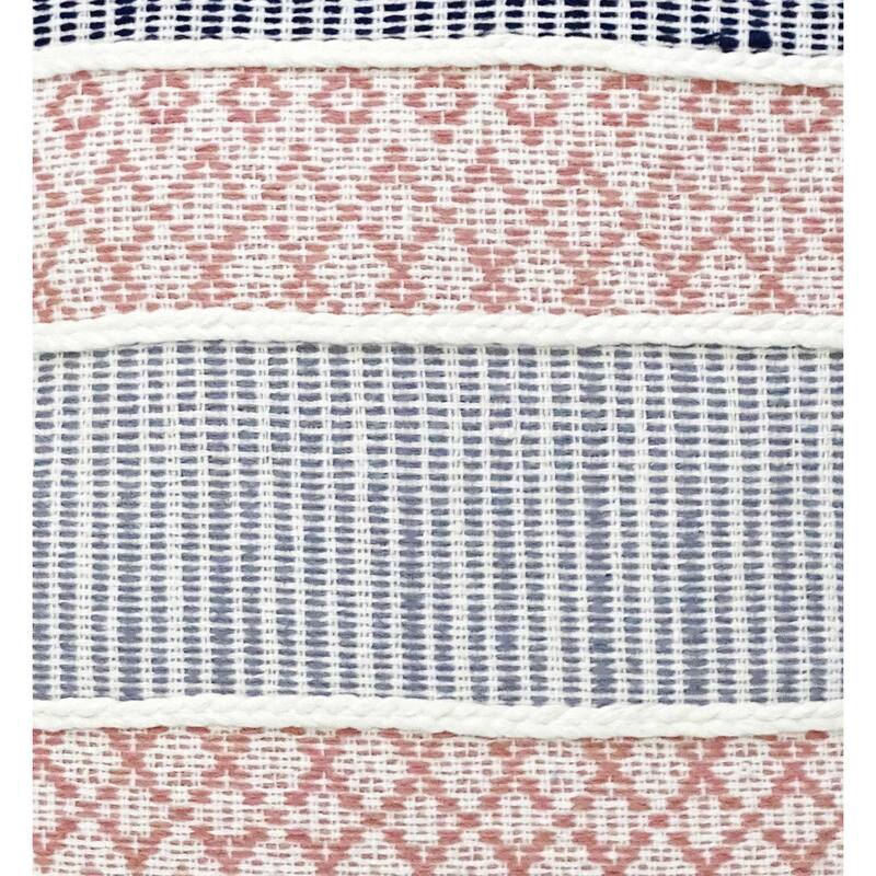 22" X 22" Blue And Peach Trellis Zippered Cotton Blend Throw Pillow With Embroidery