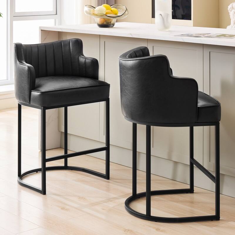 2-Piece Bar Stools with PU Ring Back & Cushioned Seat