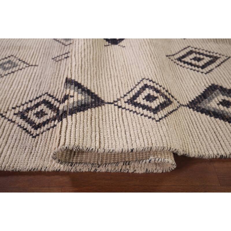 Ivory Moroccan Area Rug Hand-Knotted Wool Carpet - 7'10"x 11'9"