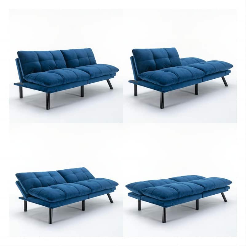 Modern Convertible Folding Sofa Bed, 2-Seater Velvet Upholstered Couch