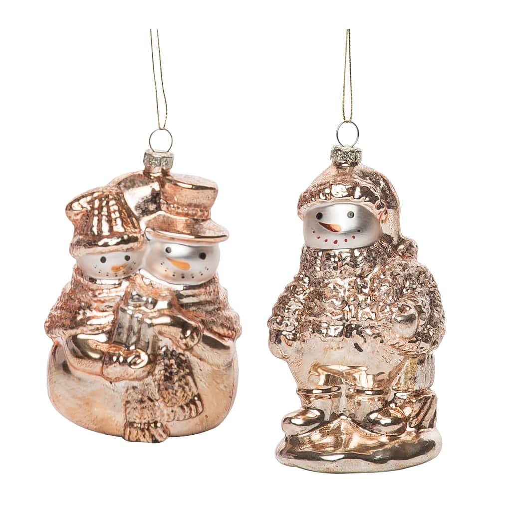 Transpac Glass 5 in. Copper Christmas Antique Snowman Ornament Set of 2