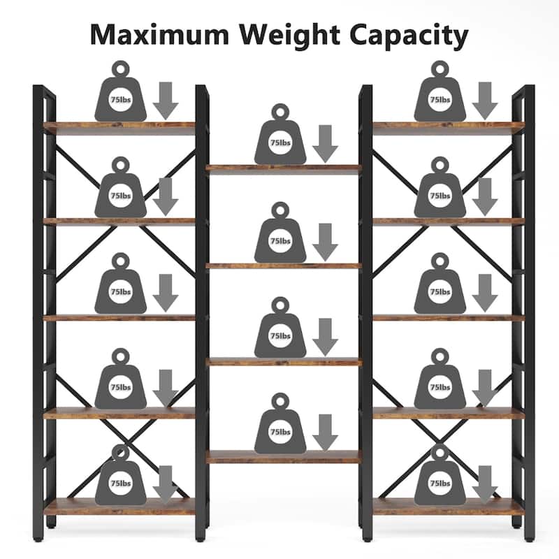 Large Triple Wide 5-Shelf Etagere Bookcase