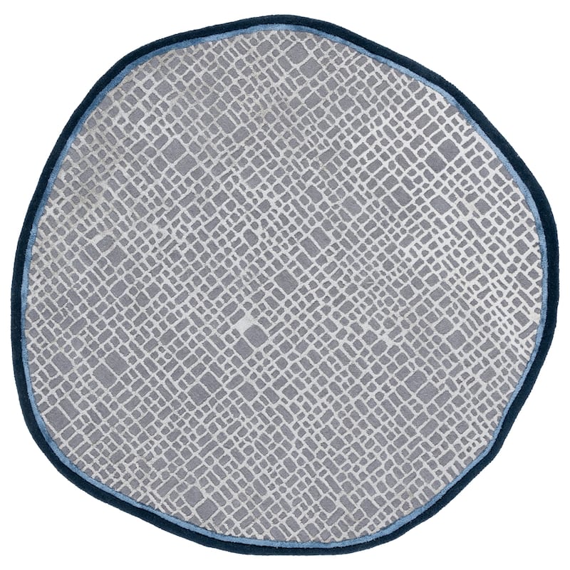 SAFAVIEH Handmade Fifth Avenue Alais Mid-Century Modern Viscose Rug - Grey/Blue - 6' Round Scallop