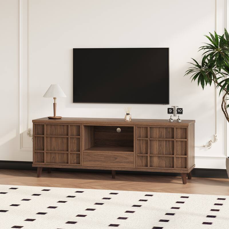 59" Mid-Century Modern Rectangular TV Stand , Wood Media Console for Living Room