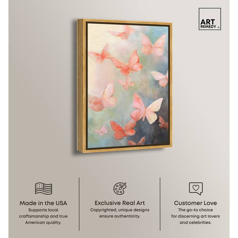 Art Remedy Peaceful Butterflies Framed Butterfly 1 Piece Canvas Wall Art