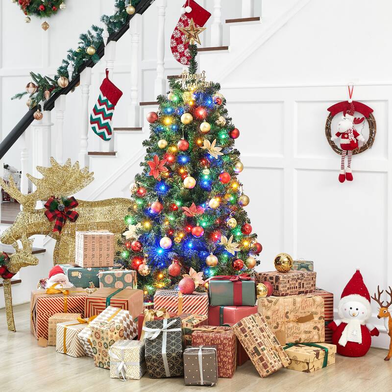 Yaheetech Pre-lit 4.5ft/6ft/7.5ft/9ft Spruce Artificial Christmas Tree with Foldable Stand, Green