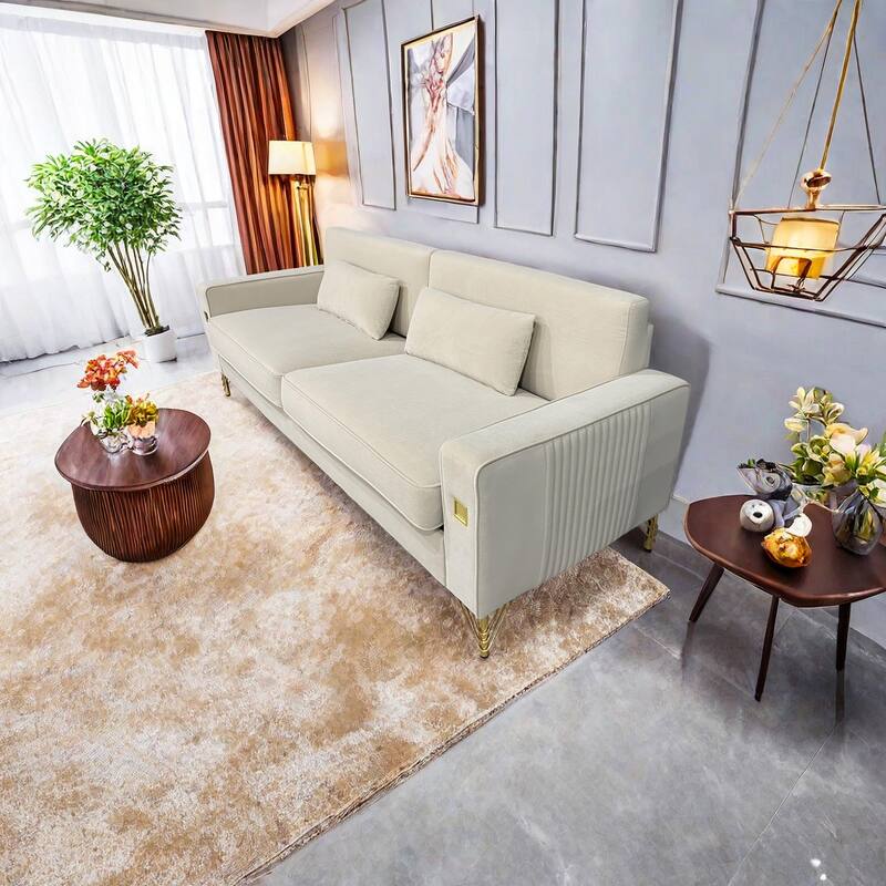 Velvet 3-seater Sofa with Gold Accents