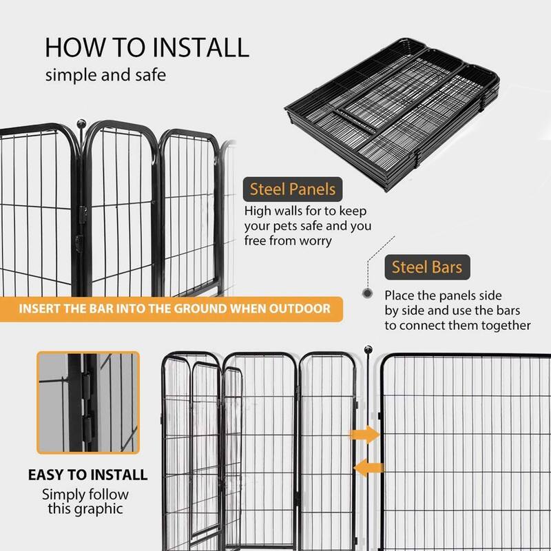 GARPROVM 8 Panels 40" Height Dog Playpen Heavy Duty Pet Fence Indoor Outdoor - 8 Panels 40" H