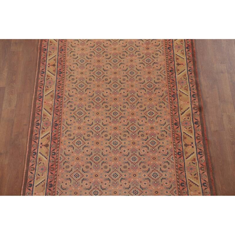 All-Over Mahal Persian Vintage Runner Rug Hand-Knotted Wool Carpet - 3'9" x 13'4"