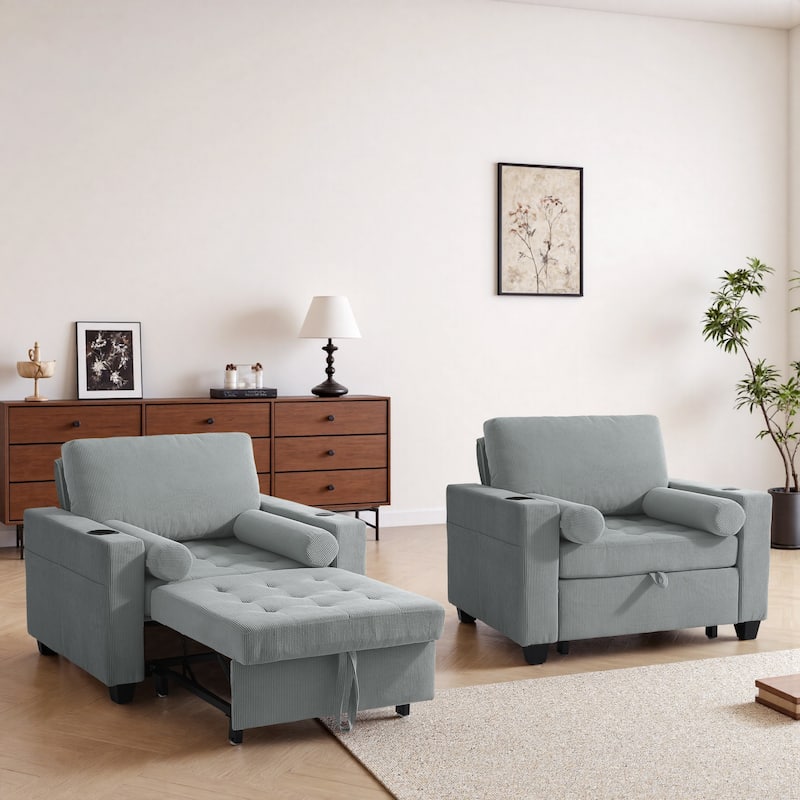 3-in-1 Adjustable Sleeper Sofa Bed Convertible Chair for Living Room - 2 Set - Grey