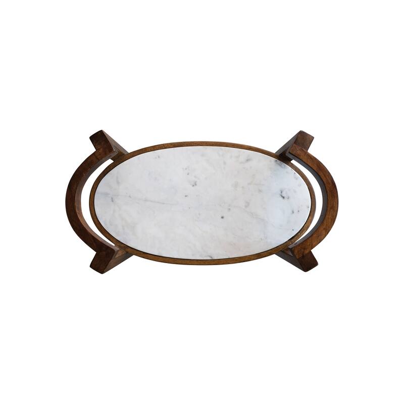 Mango Wood and Marble 2-Tier Bar Cart - 25.5"L x 14.0"W x 33.5"H