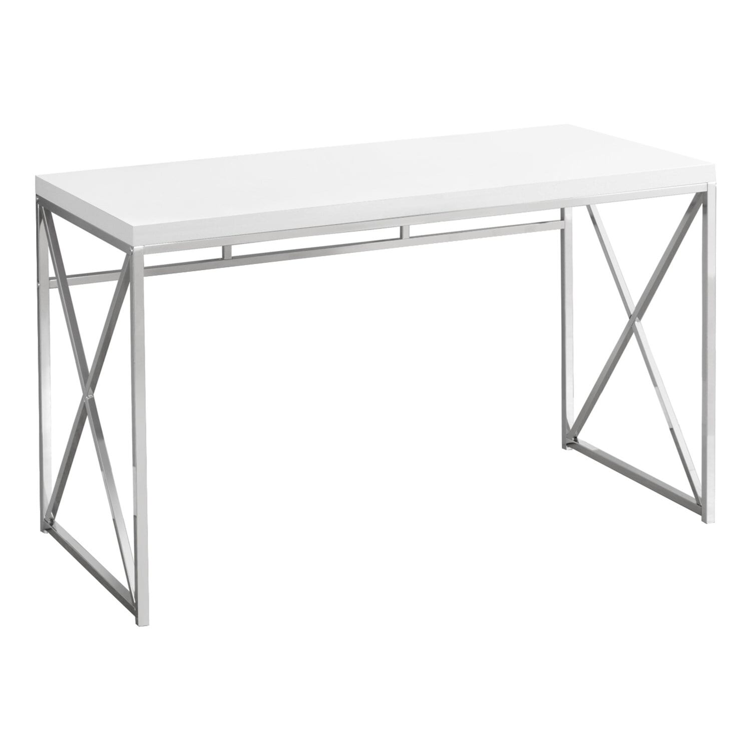 Modern Computer Desk - Home Office Laptop Workstation - Metal & Laminate - White & Chrome Finish