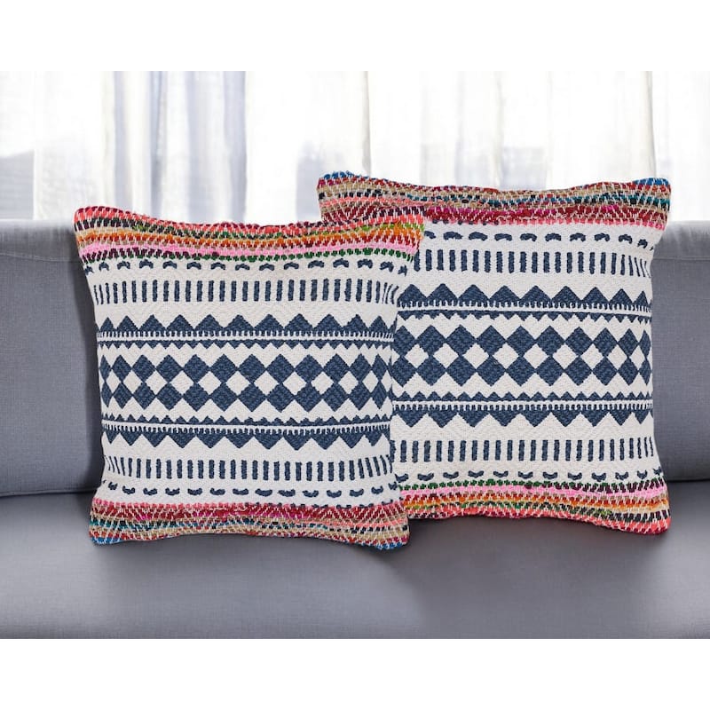 Set of Two Blue Geometric Cotton Throw Pillow - Blue