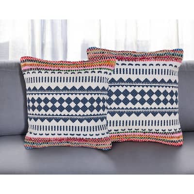 Set of Two Blue Geometric Cotton Throw Pillow