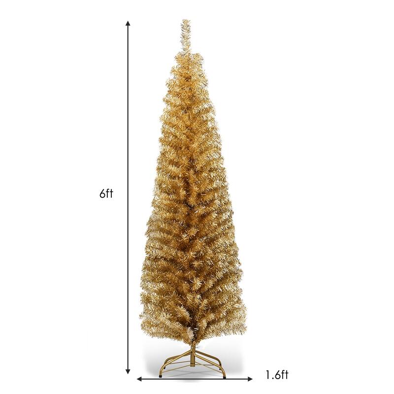 Gymax 6ft Pencil Artificial Christmas Tree (Blue/Champagne/Silver) - See Details