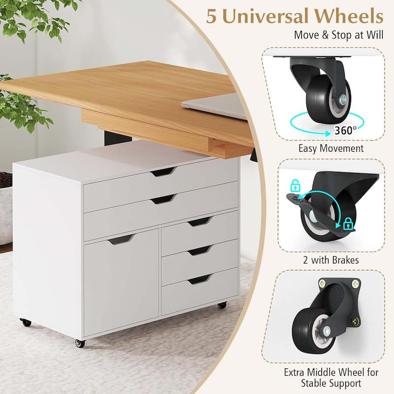 5-Drawer Mobile File Cabinet Rolling Lateral Filing Cabinet w/Wheels