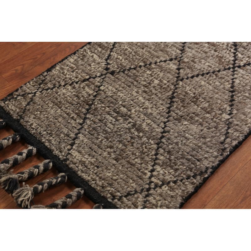 Striped Brown Moroccan Oriental Foyer Rug Handmade Wool Carpet - 2'0"x 3'0"