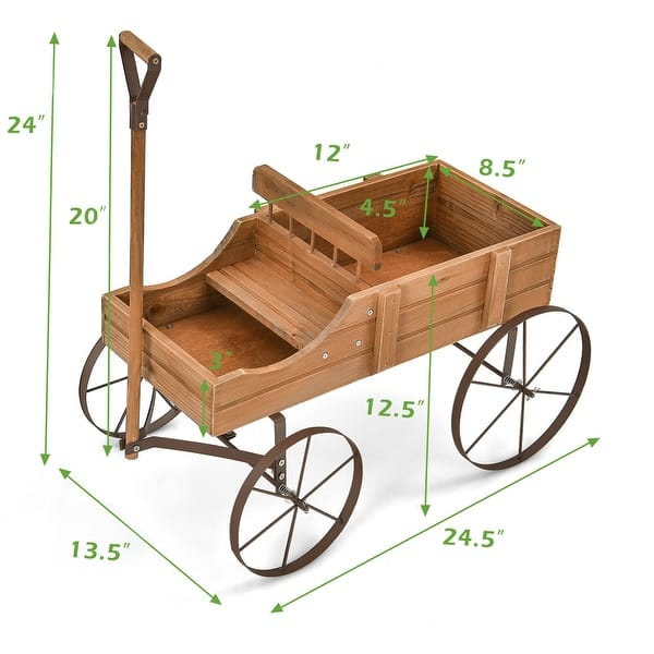 dimension image slide 2 of 3, Gymax Garden Plant Planter Wooden Wagon Planter W/ Wheel Garden Yard - 24.5'' x 13.5'' x 24''