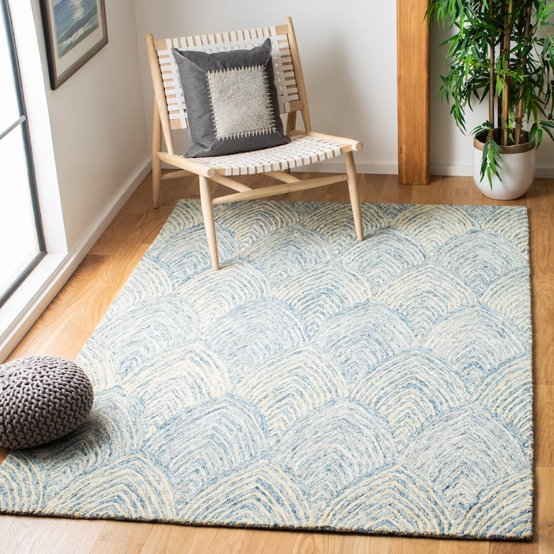 SAFAVIEH Handmade Micro-Loop Mackenzie Modern Wool Rug - 8' x 10' - Light Blue/Ivory