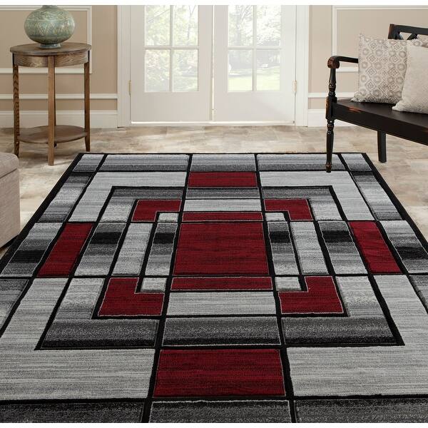 Shop Orelsi Grey Red Polyester Area Rug Overstock 28487479
