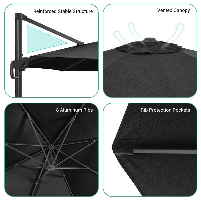 LIVOOSUN 11.5x9FT Aluminum Cantilever Patio Umbrella Solution-Dyed Fabric w/Base