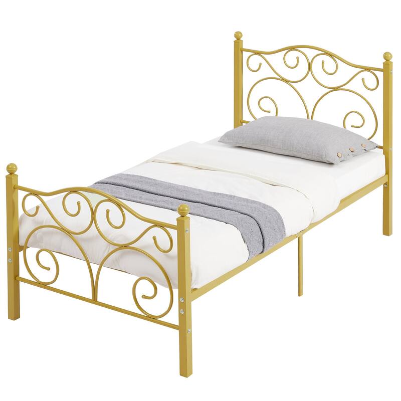 Javlergo 2-Pack Twin Size Victorian Metal Bed Frame for Kids with Headboard & Footboard No Box Spring Needed
