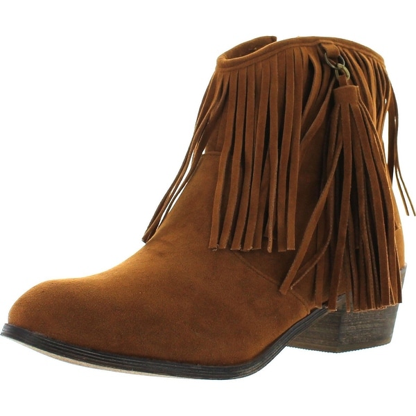 Adriana Leonara-39 Women's Side Zipper Low Heel Fringe Ankle Booties