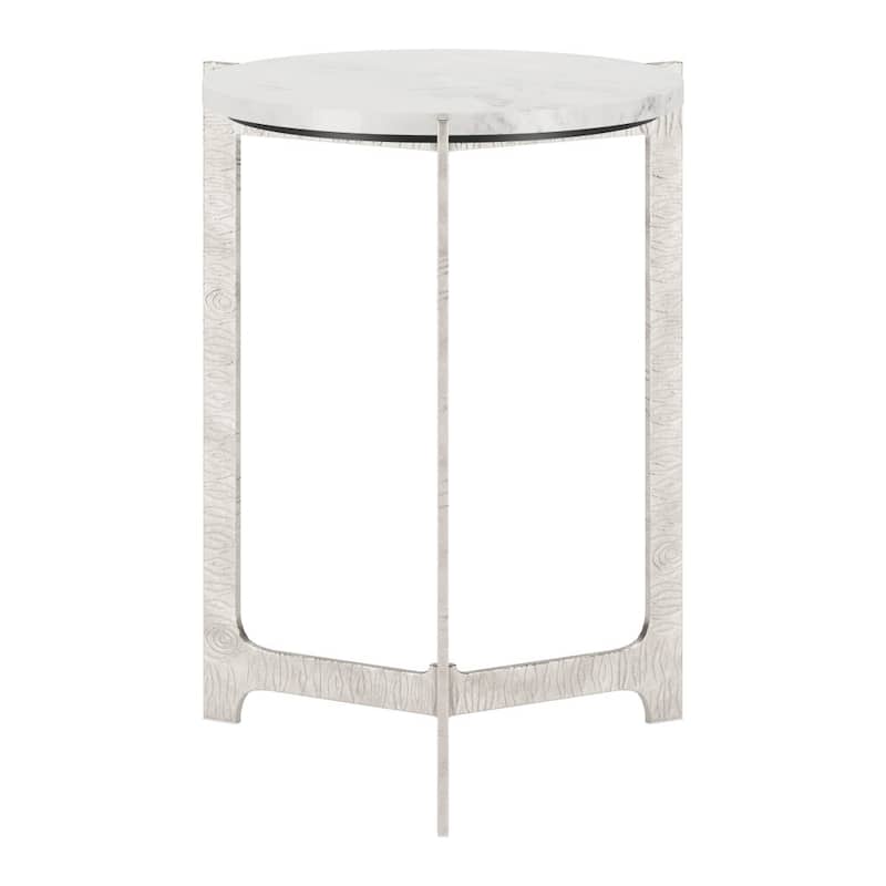 HomeRoots 25" White And Silver Marble And Aluminum Round Cross Legs End Table - 20' X '24.8' X '20