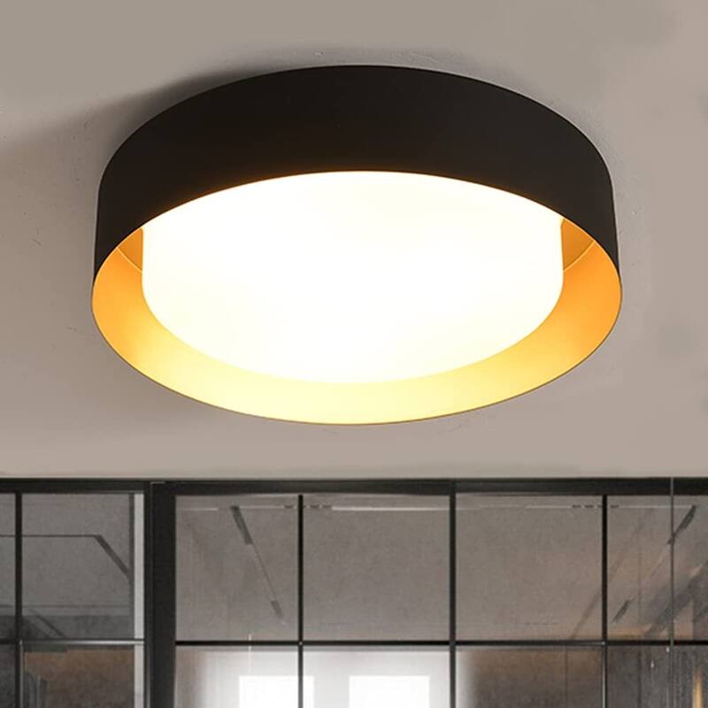 Modern Minimalist Round Drum Flush Mount Ceiling Lights - W16.5" - Black