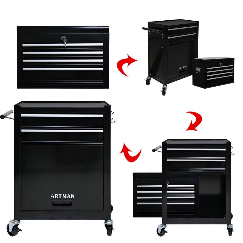 Detachable 6 Drawer Rolling Tool Cart w/ Bottom Cabinet,Foldable Doors