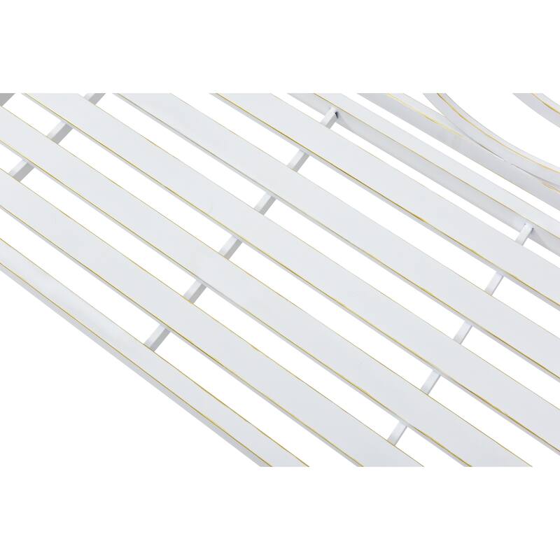 Exquisite Patio Bench Outdoor Bench with Metal Legs for Backyard, White Entryway Footrest Bench with Armrests and Backrest