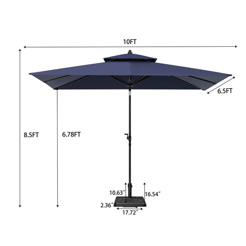 10 x 6.5 FT Double Top Patio Market Umbrella with Weighted Base with Wheels