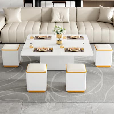 Lift-Top Coffee Table with 4 Storage Stools