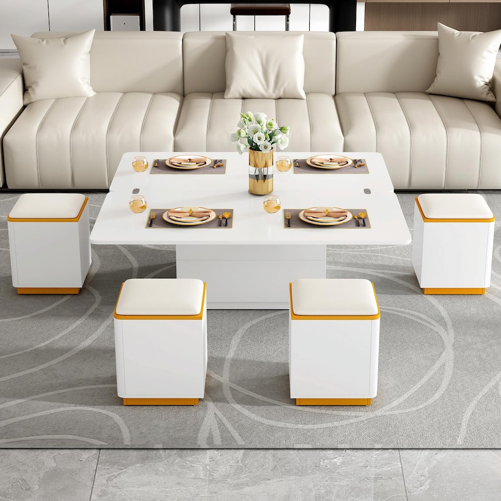 Lift-Top Coffee Table with 4 Storage Stools