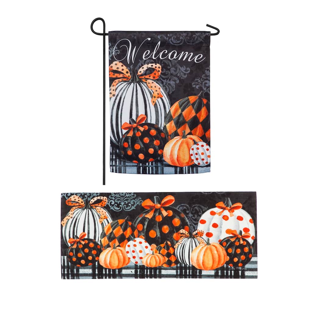 Elegant Pattern Pumpkins Garden Suede Flag and Sassafras Door Mat Set - Multi-Color
