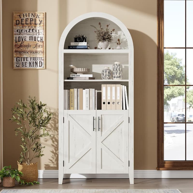 Arched Bookcase, Kitchen Pantry Storage Cabinet with Open Display Shelf