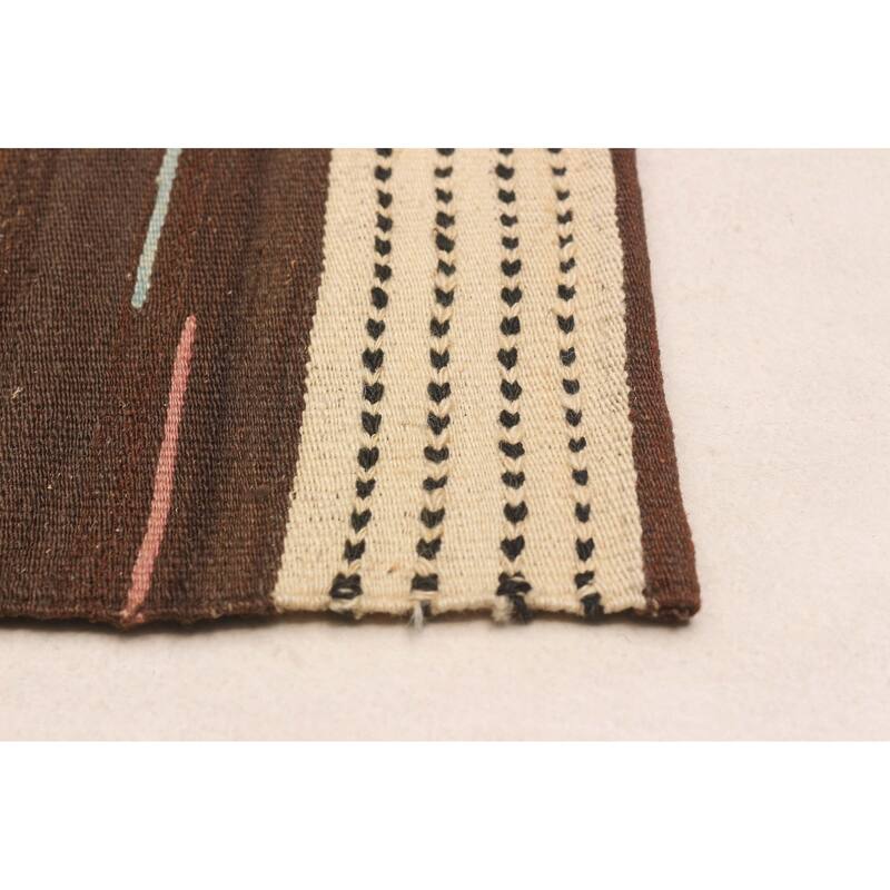 ECARPETGALLERY Flat-Weave Boho Cream, Brown Wool Kilim - 7'3 x 10'4