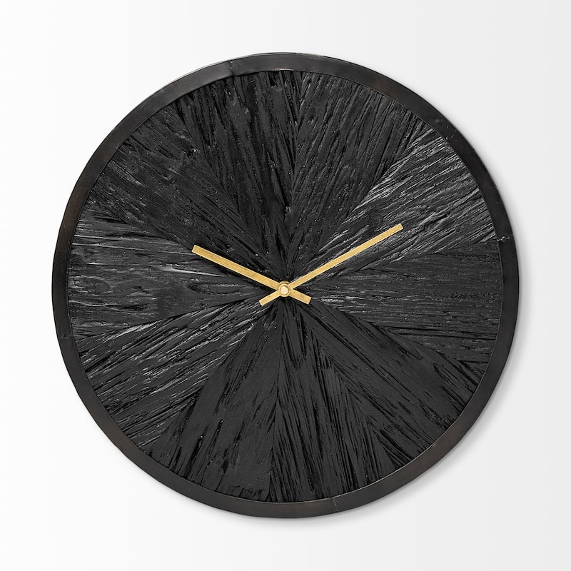 Silo 17" Round Black Wood & Gold Modern Wall Clock - 16.5"W x 1.7"D x 16.5"H