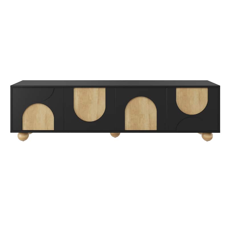 Farmhouse TV Stand for TVs up to 75", Wood Media Console w/ Rebound Device, Elegant Entertainment Center with 5 Solid Wood Legs