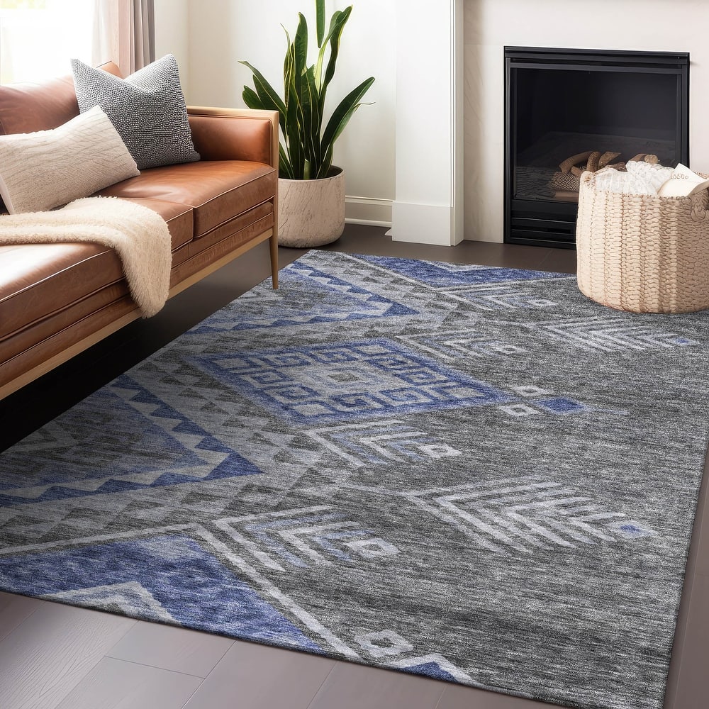 Machine Washable Indoor/ Outdoor Boho Tribal Chantille Rug