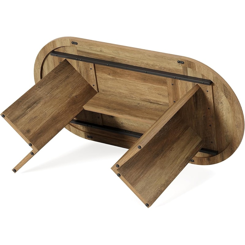 63 Inches Rustic Oval Dining Table, Sturdy MDF Farmhouse Kitchen Table with Metal Strip Base