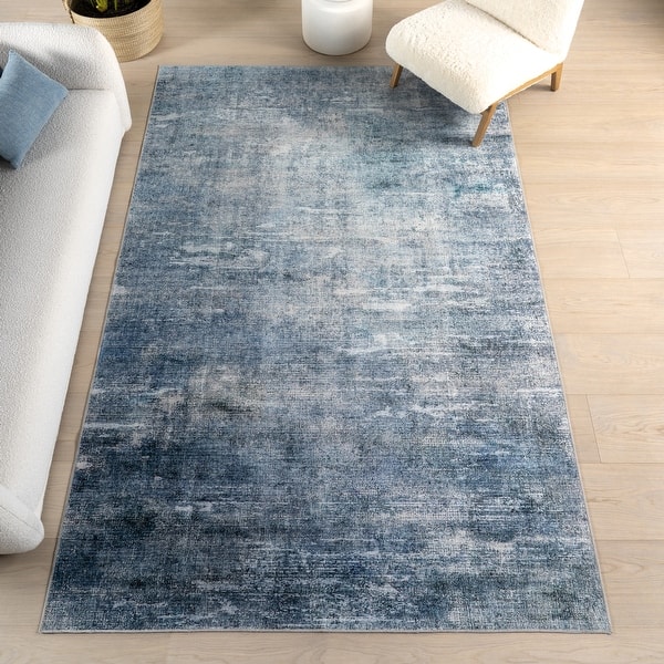 slide 2 of 8, Nuloom Ellison SplashGuard Modern Abstract Machine Washable Area Rug 2' 6" x 8' - Blue - Runner