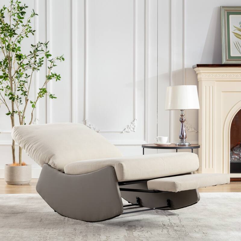 Corduroy Rocking Recliner Chair with Adjustable Back & Ottoman