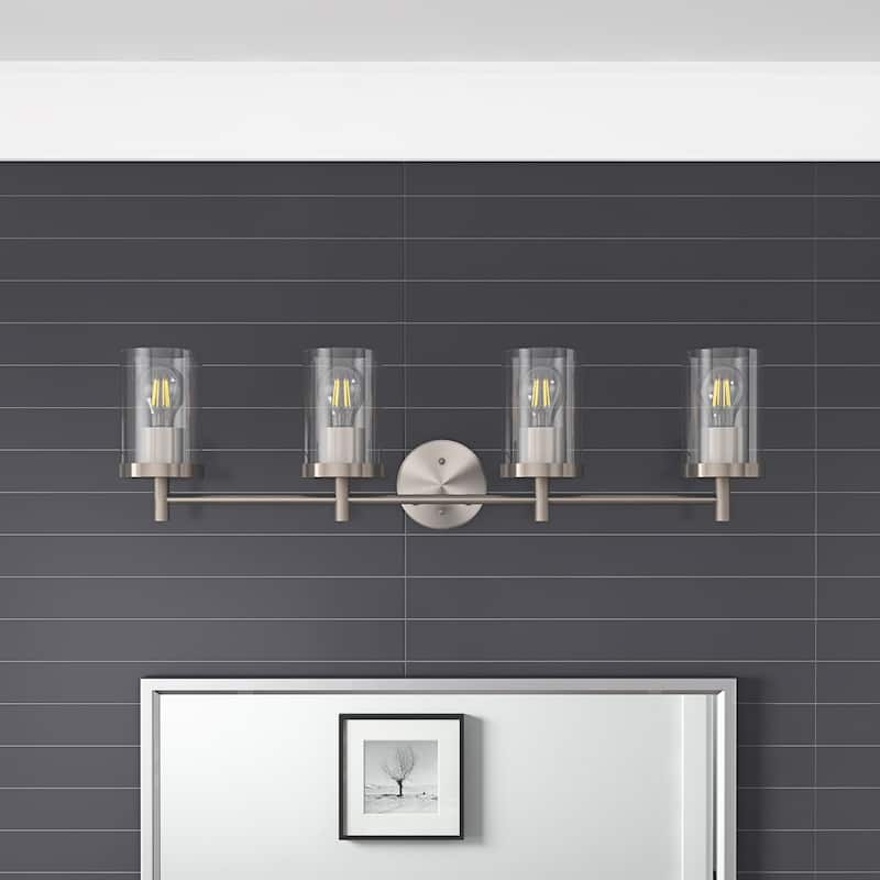 Brushed Nickel 4-Light Cylinder Glass Shade Vanity Light for Bathroom - Nickel