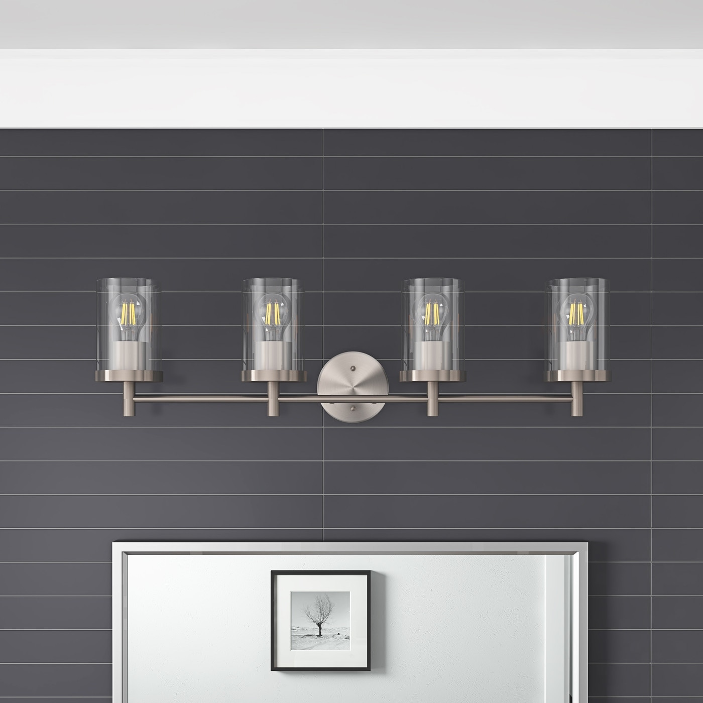 Brushed Nickel 4-Light Cylinder Glass Shade Vanity Light for Bathroom