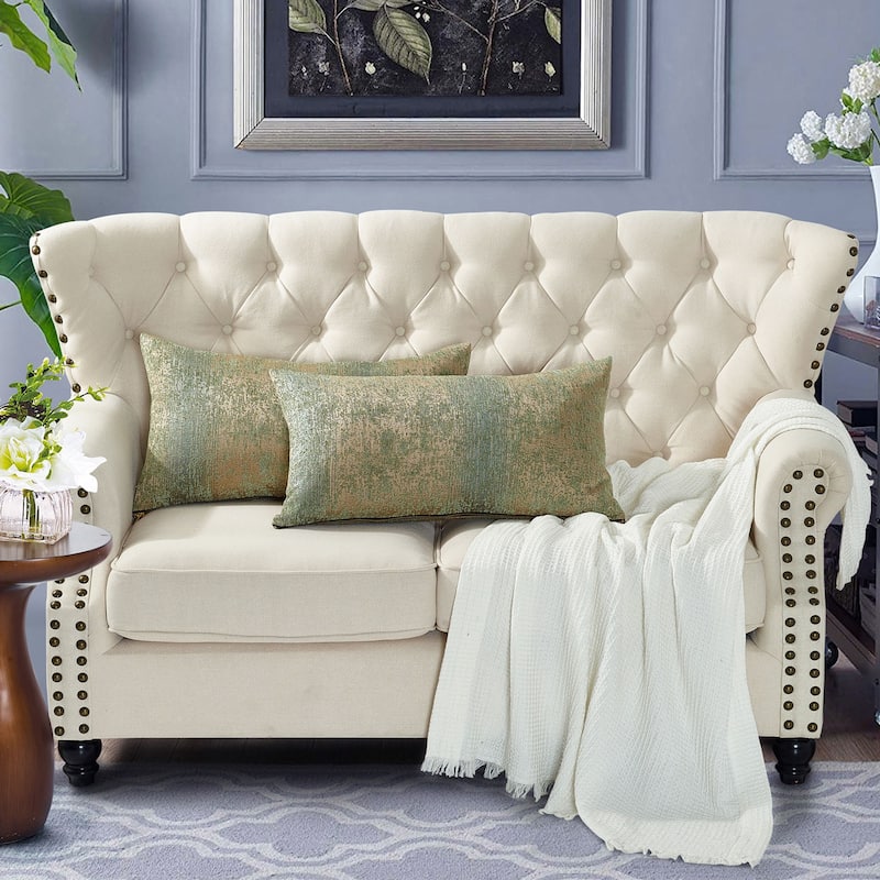 Peralta 2-piece Jacquard Chenille Zipper Pillow Shell Set, NO INSERT - 14'' x 26'' - taupe/sage