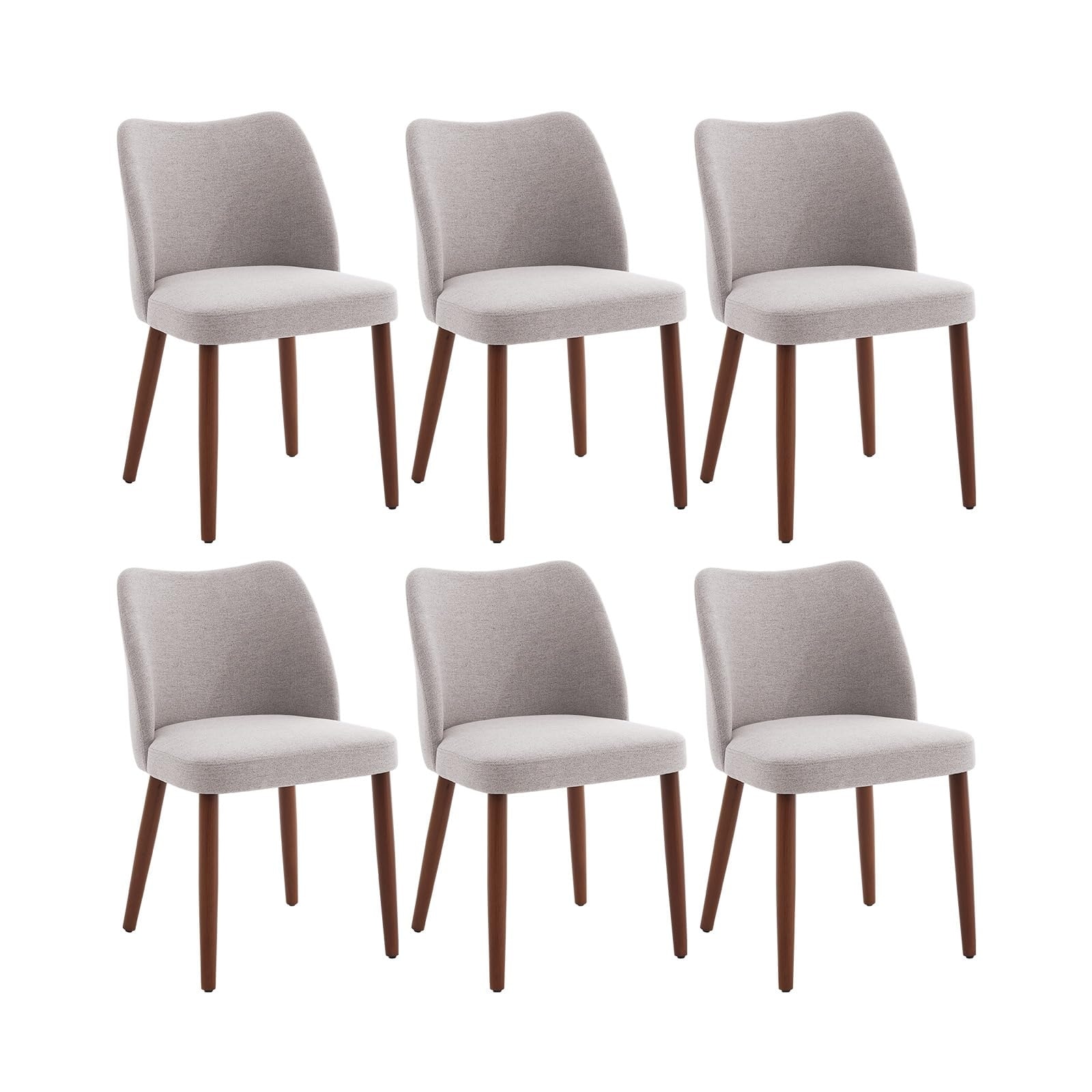 Dining Chair Set of 6, Linen Upholstered Side Chair with Wood Legs, Wing Backrest