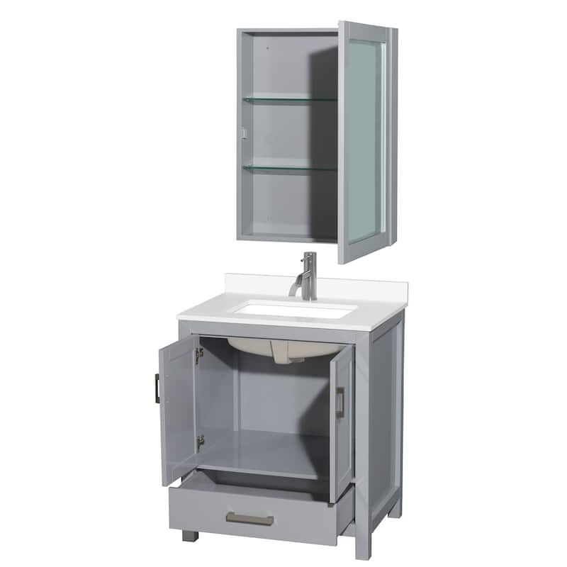 Sheffield 30-inch Single Vanity, Single Hole Quartz Top, Med Cabinet