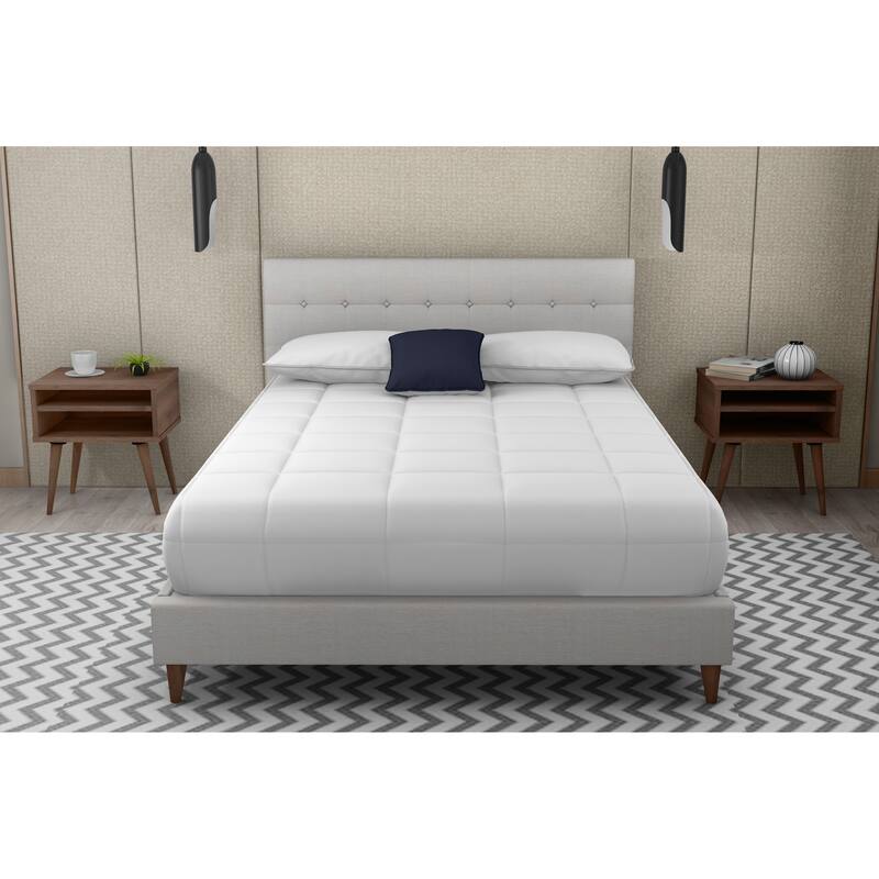 Queen Size Polyester Upholstered Platform Bed Set with Includes 2 Nightstands - Beige